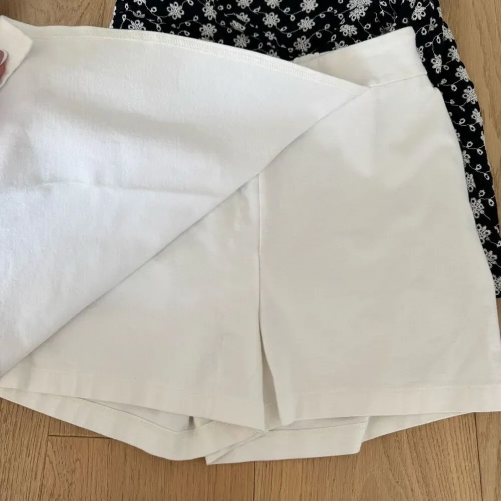 Zara Skirt Skort Bundle Faux Leather Eyelet White Black Size Small Tie Waist